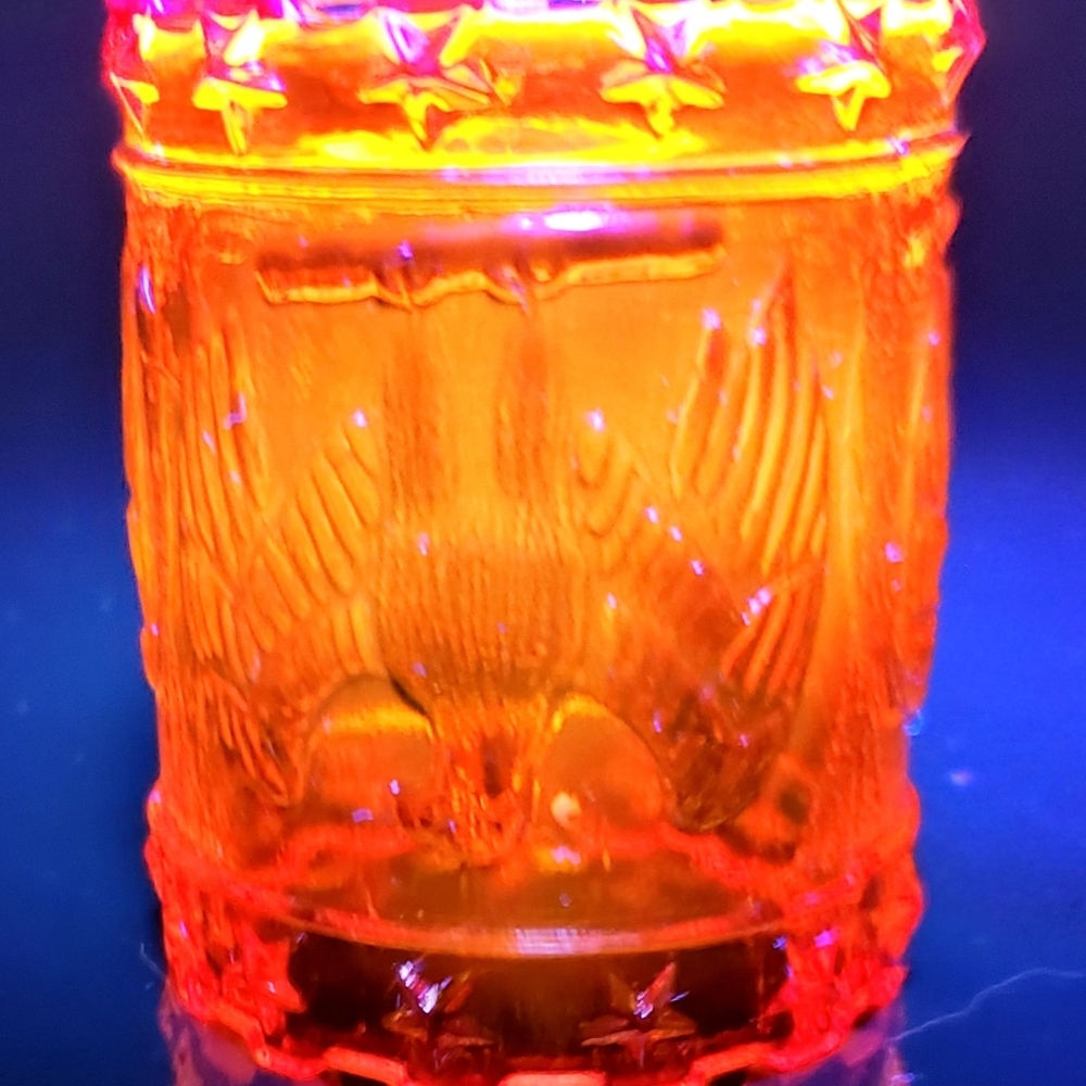 Glowing Kanawha Cadmium Amberina Glass American Eagle & Stars Toothpick Holder - Picture 8 of 16